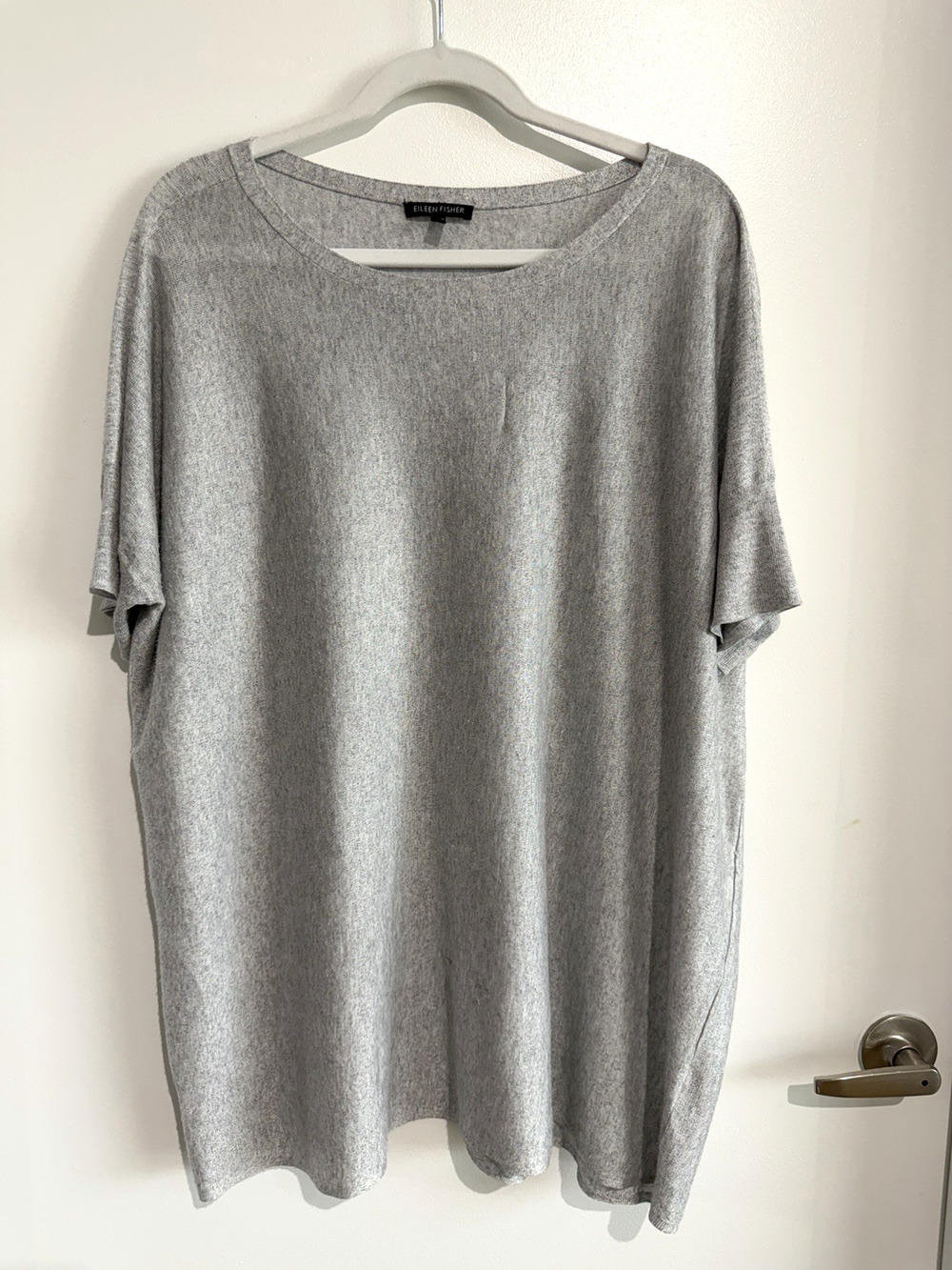 Eileen Fisher Boxy Light top Dolman Sleeve Gray Lagenlook comfy Women XL